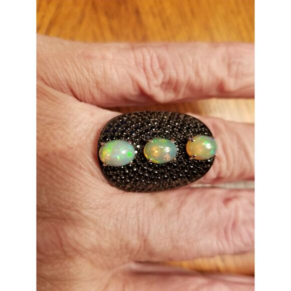 Carol Brodie Rarities Opal and Black Spinel Sterling Silver Ring SZ 8.5 J100322 - Picture 1 of 4